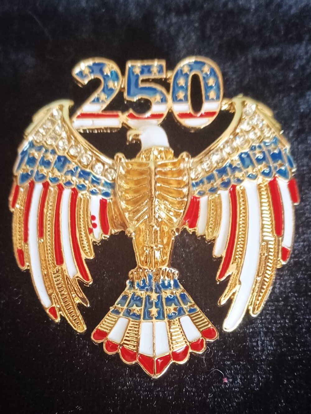 USA 250th Anniversary Patriotic Eagle Brooch Pin American Flag Rhinestone Gift